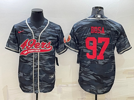 Men's San Francisco 49ers #97 Nick Bosa Gray Red Camo With Patch Cool Base Stitched Baseball Jersey